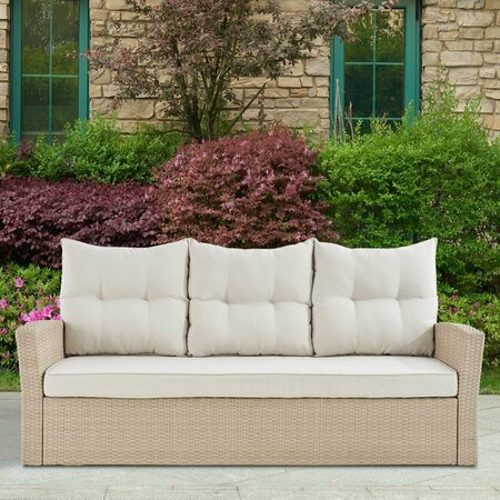 KD CAMA DE BEBE Canaan All-Weather Wicker Outdoor Sofa with Cushions - Cream KD3239651